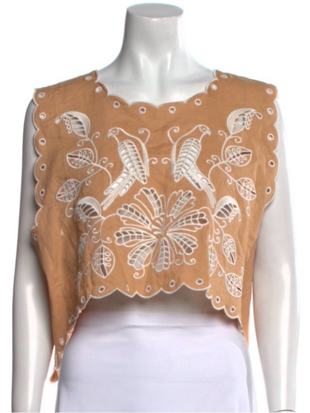 FARM Rio Tan Cropped Embroidered Sleeveless Top